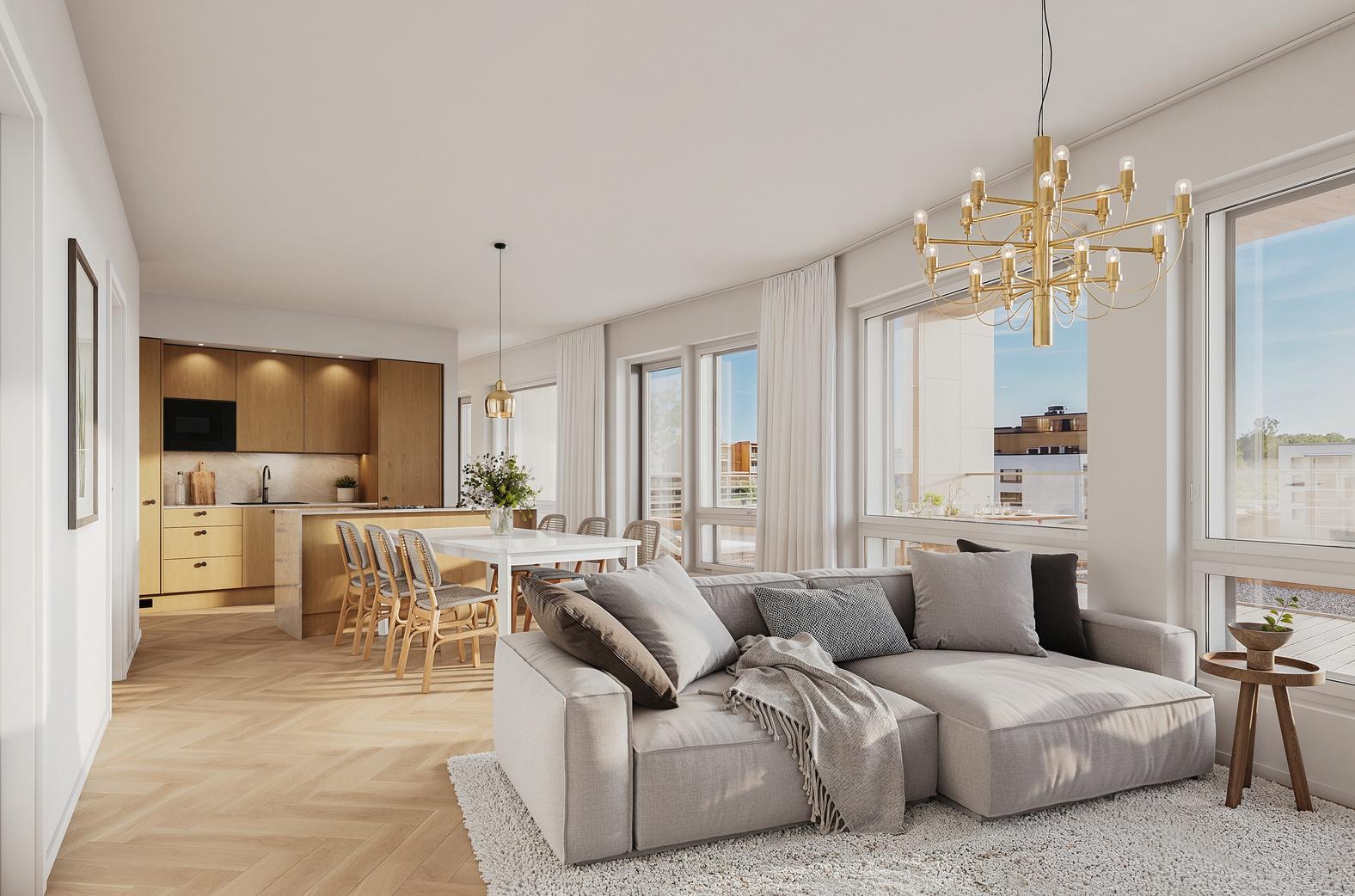 Visualisointikuva asunnosta A39 (4h+kt+s 85m2). Saattaa sisältää lisähintaisia materiaaleja.