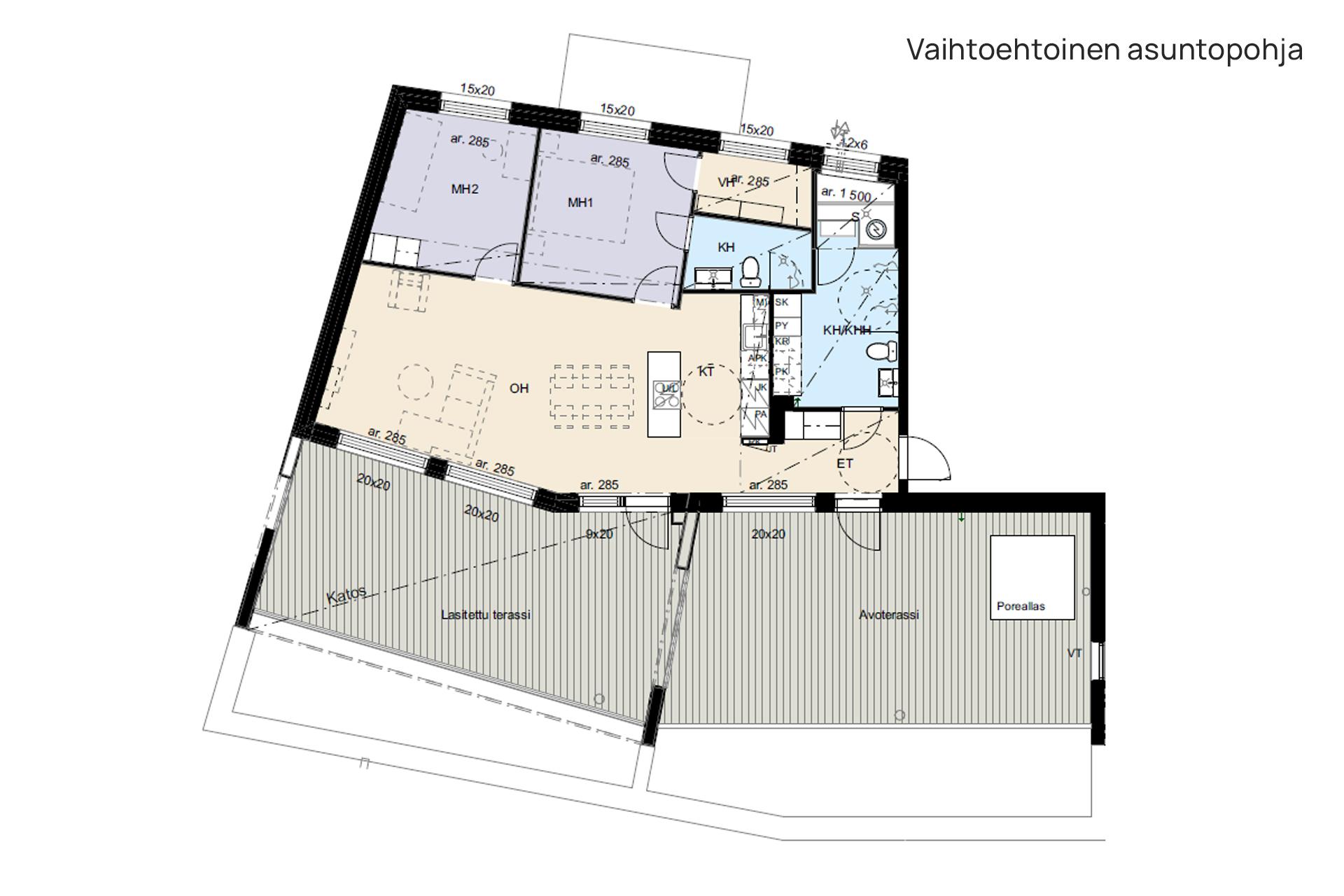 Kattohuoneiston vaihtoehtoinen pohjakuva